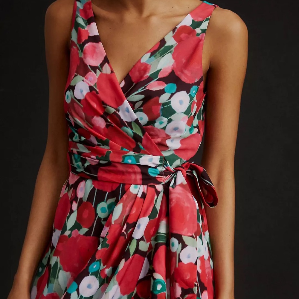 Hutch Floral Wrap Dress - Red and Green